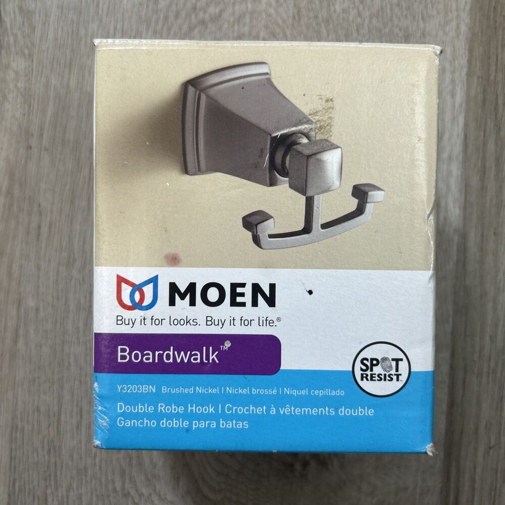 Moen Boardwalk Double Robe Hook in Brushed Nickel Silver Y3203BN NEW